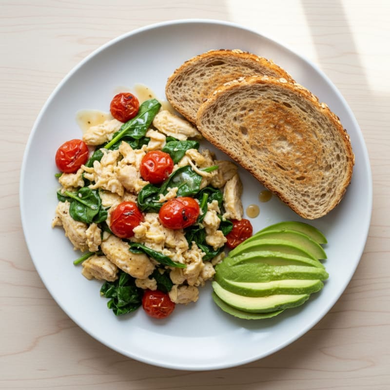 Chicken Egg White Scramble with Spinach and Tomatoes