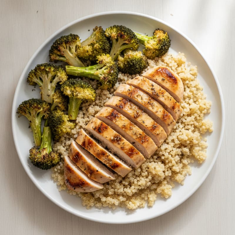 Grilled Chicken Breast with Quinoa and Roasted Broccoli