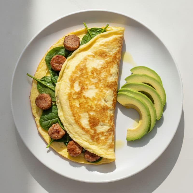 Egg White Spinach Omelette with Turkey Sausage