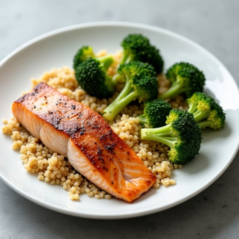 Seared Salmon Fillet with Roasted Broccoli and Quinoa