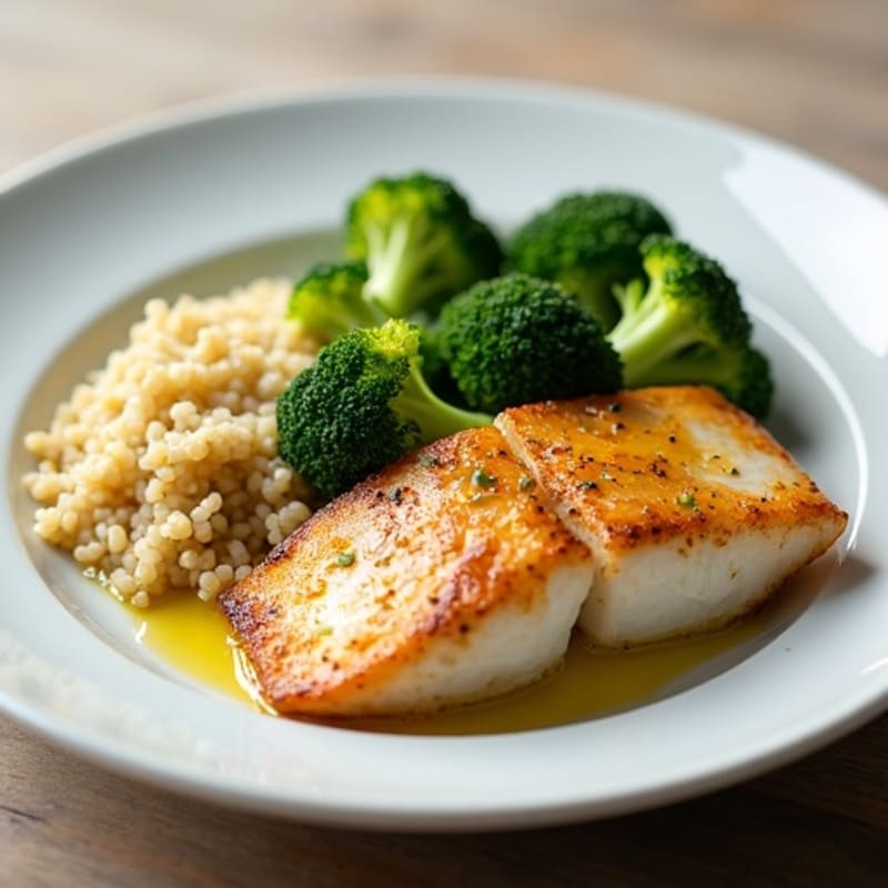 Baked Cod with Steamed Broccoli and Quinoa