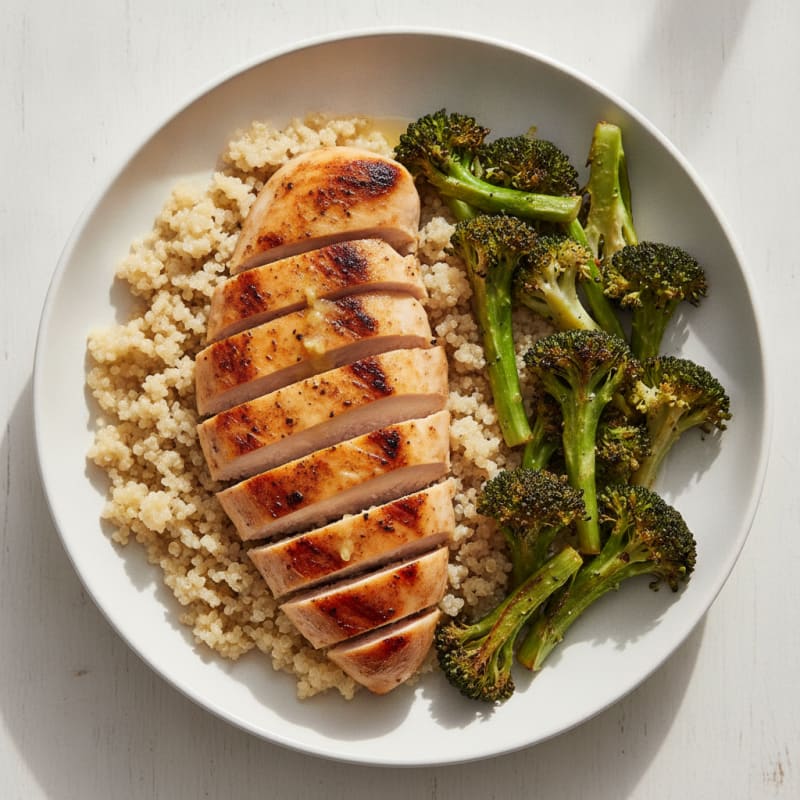 Grilled Chicken Breast with Quinoa and Roasted Broccoli