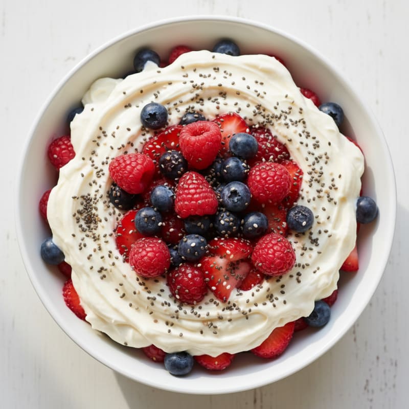 Greek Yogurt Protein Parfait with Mixed Berries and Chia Seeds