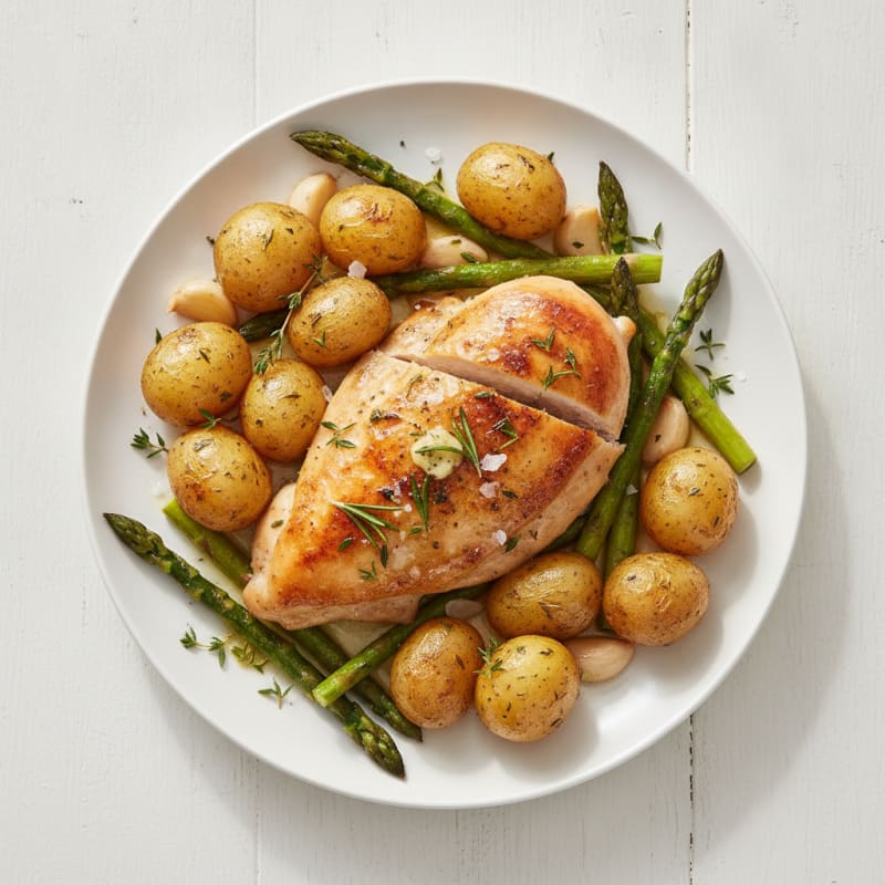 Garlic Herb Roasted Chicken with Asparagus