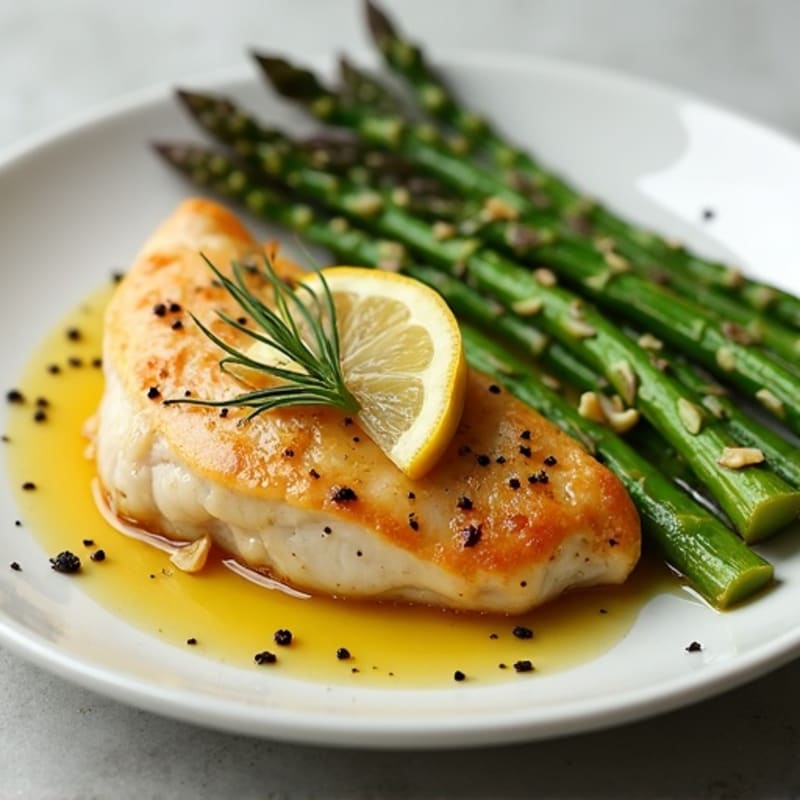Lemon Garlic Pan-Seared Chicken with Roasted Asparagus