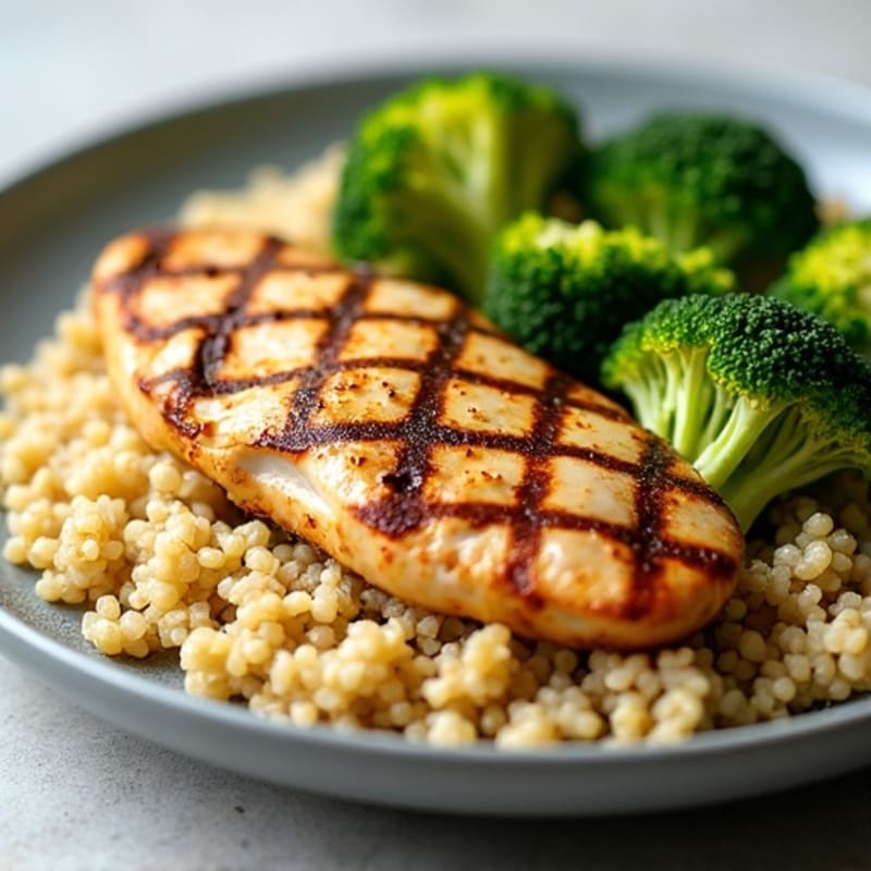 Grilled Chicken Breast with Quinoa and Roasted Broccoli