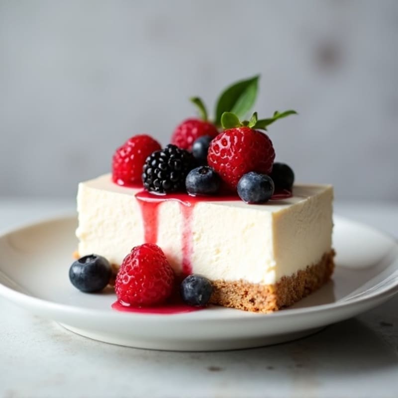 Greek Yogurt Protein Cheesecake with Mixed Berries