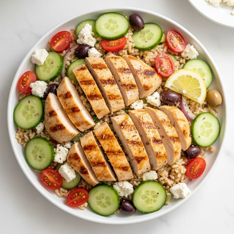 Grilled Chicken Greek Salad with Feta and Cucumber