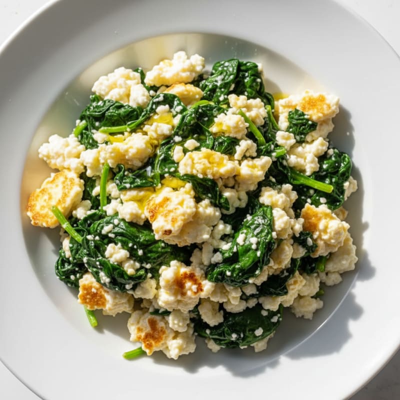 Cottage Cheese Egg White Scramble with Sautéed Spinach