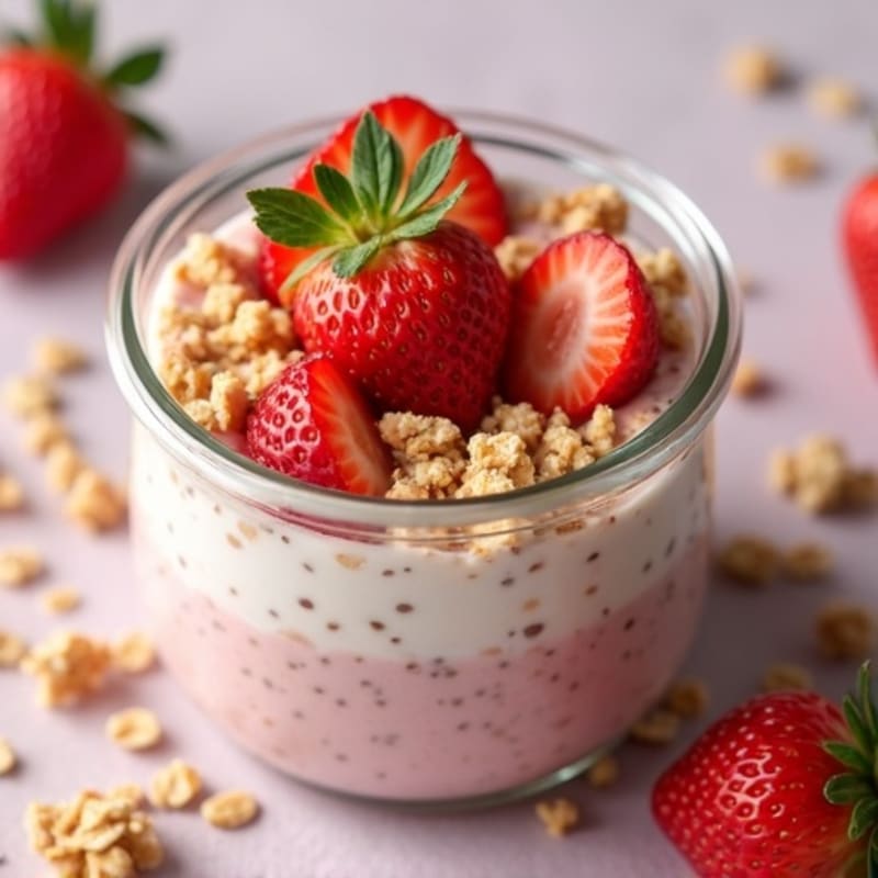 Creamy Strawberry Protein Overnight Oats with Crispy Vanilla Crumble