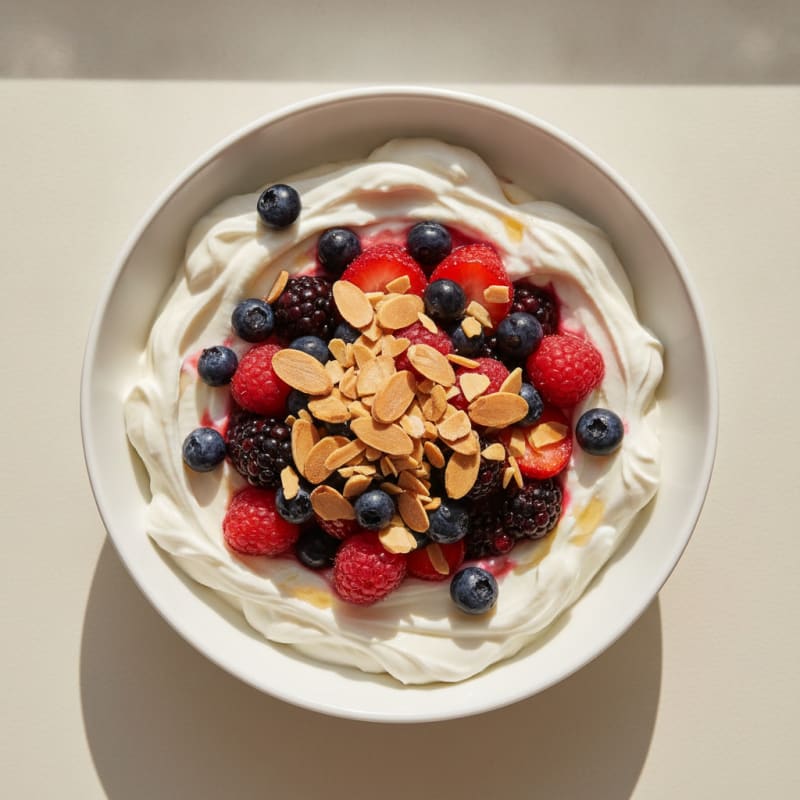 Creamy Greek Yogurt Protein Bowl with Mixed Berries and Almonds