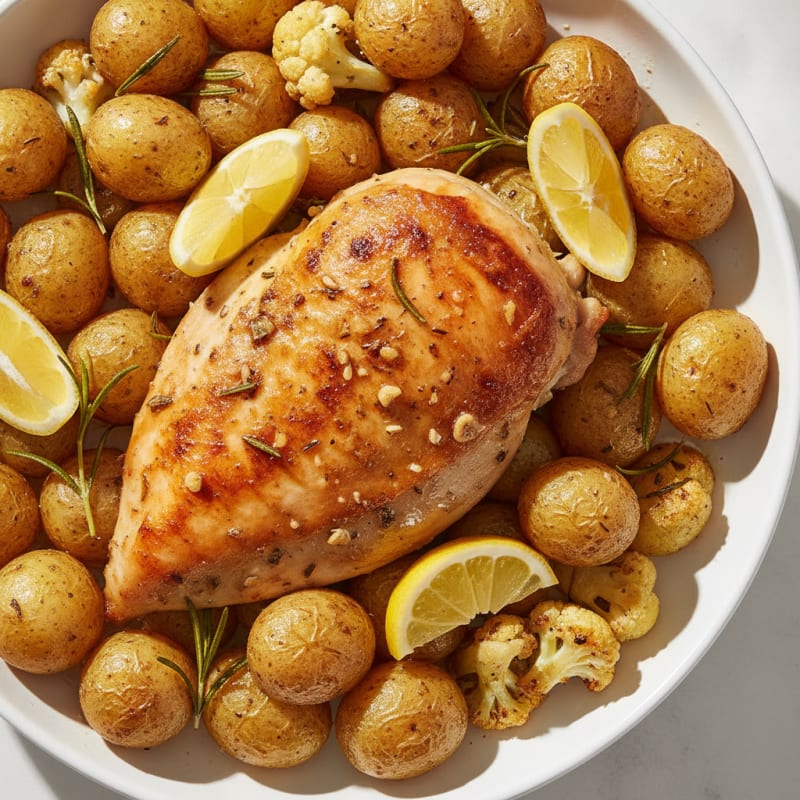 Herb-Roasted Chicken with Cauliflower and Baby Potatoes