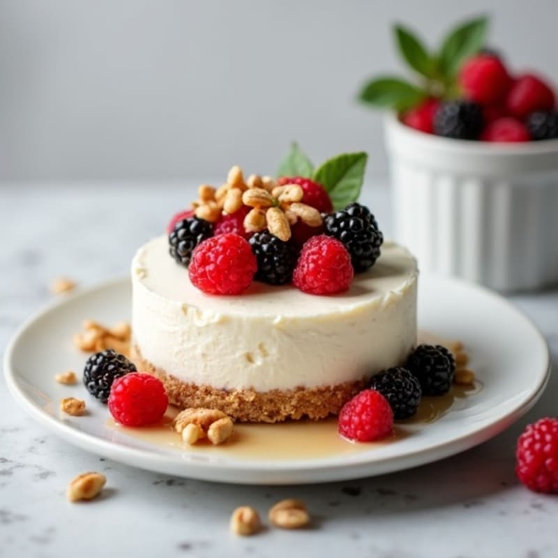 Greek Yogurt Protein Cheesecake with Mixed Berries