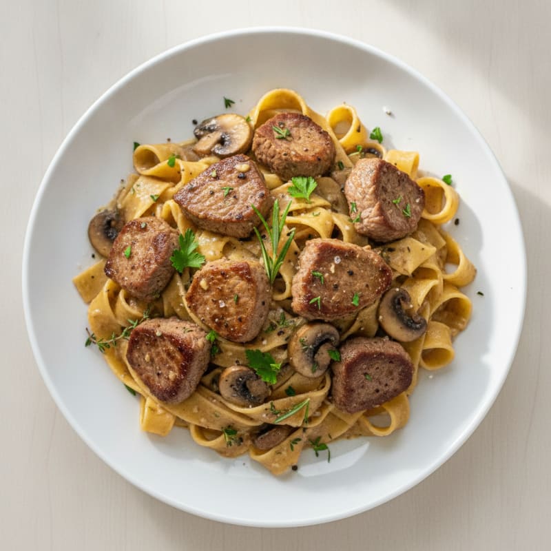 Garlic Herb Beef Tips with Pappardelle