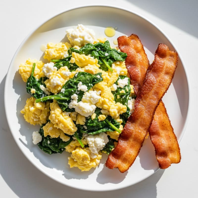 Cottage Cheese Scramble with Spinach and Turkey Bacon
