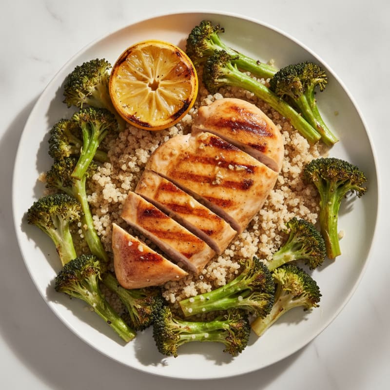 Grilled Chicken Breast with Quinoa and Roasted Broccoli