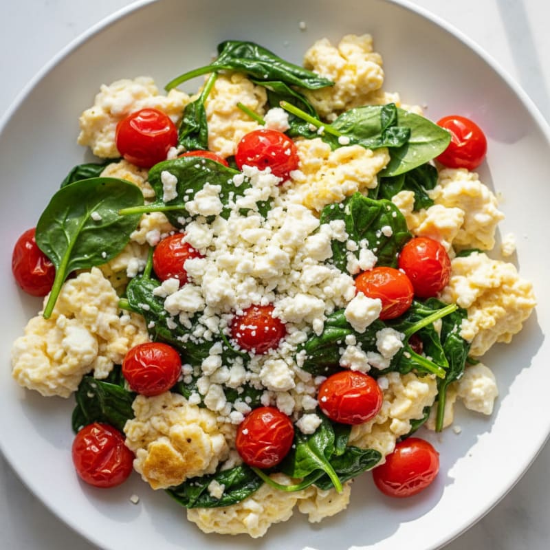 Egg White Spinach Scramble with Cherry Tomatoes