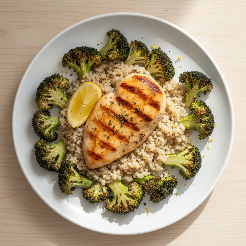 Grilled Chicken Breast with Quinoa and Roasted Broccoli