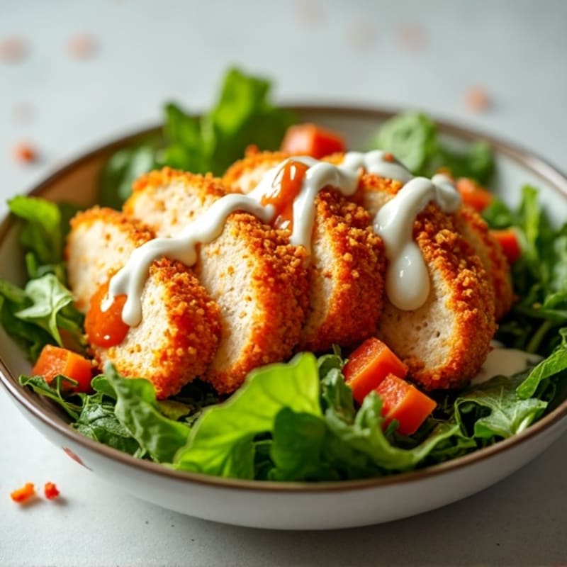 Crispy Buffalo Chicken Salad with Fresh Greens and Creamy Ranch