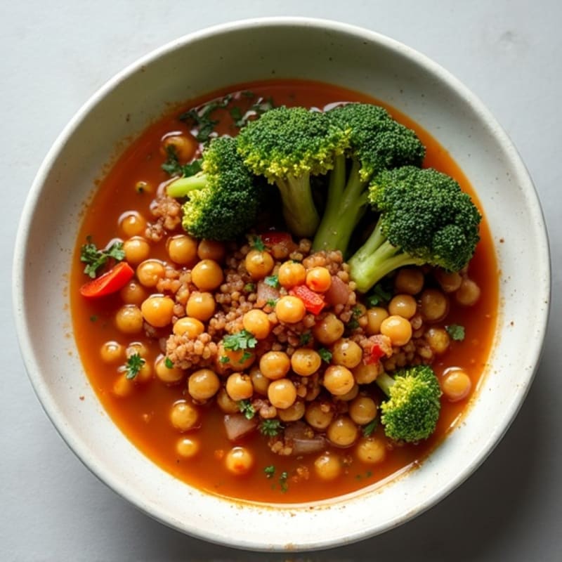 Lentil and Chickpea Stew with Roasted Broccoli