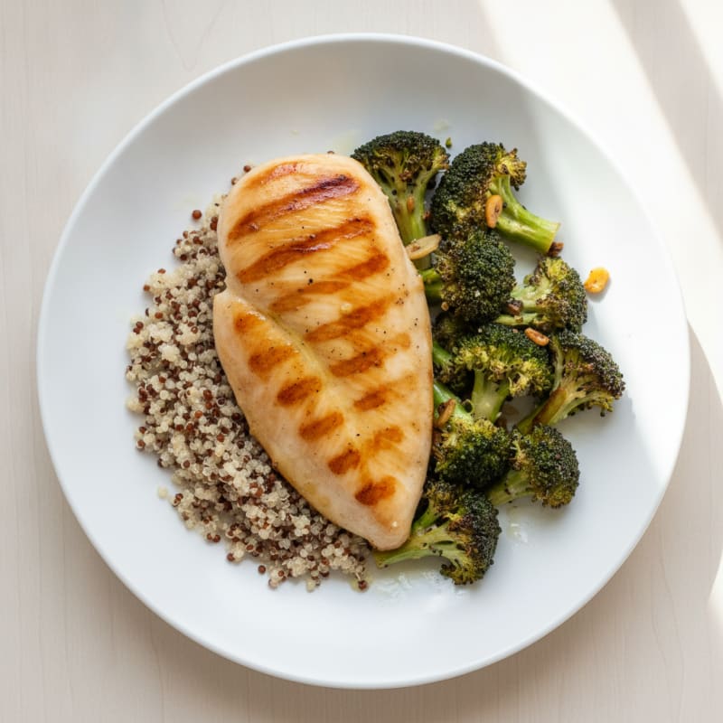 Grilled Chicken Breast with Quinoa and Roasted Broccoli