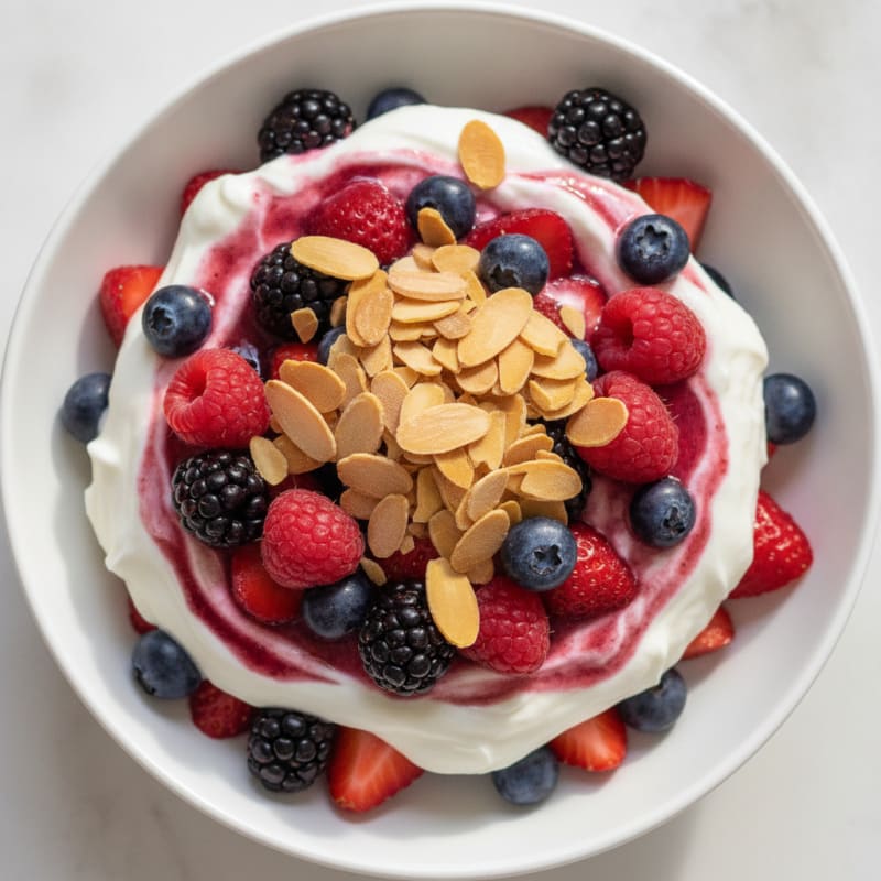 Greek Yogurt Protein Parfait with Mixed Berries and Almonds
