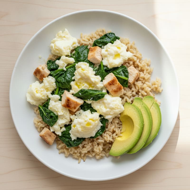Egg White Spinach Scramble with Brown Rice