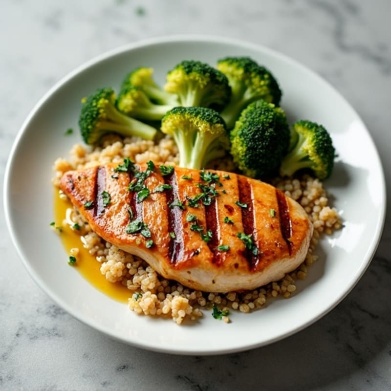 Grilled Chicken Breast with Roasted Broccoli and Quinoa