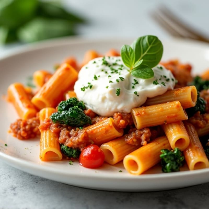 Lean Ground Turkey Baked Ziti with Spinach and Ricotta