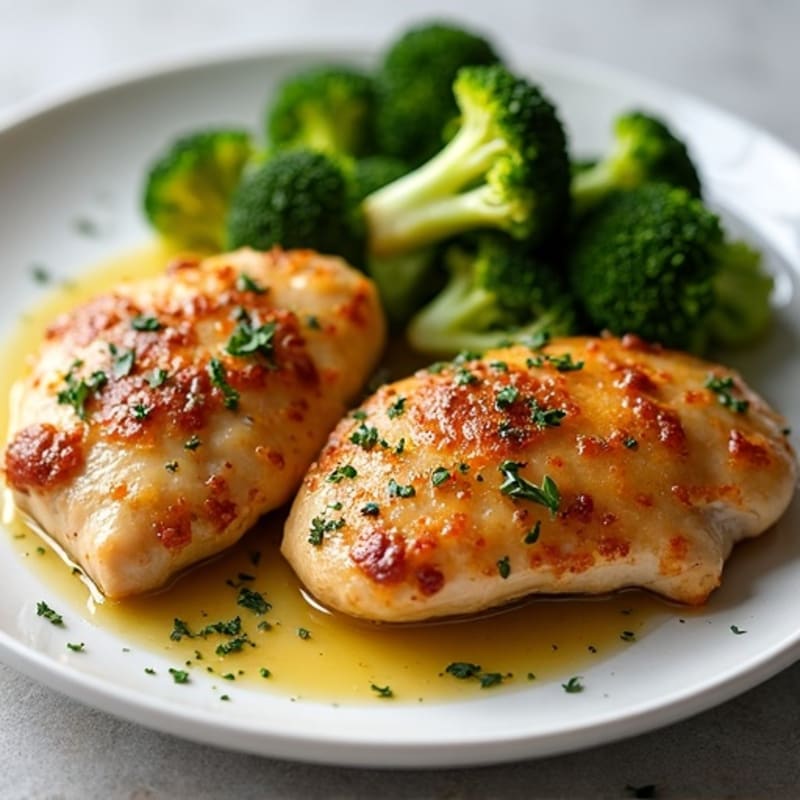 Crispy Lemon Herb Roasted Chicken Thighs with Roasted Broccoli