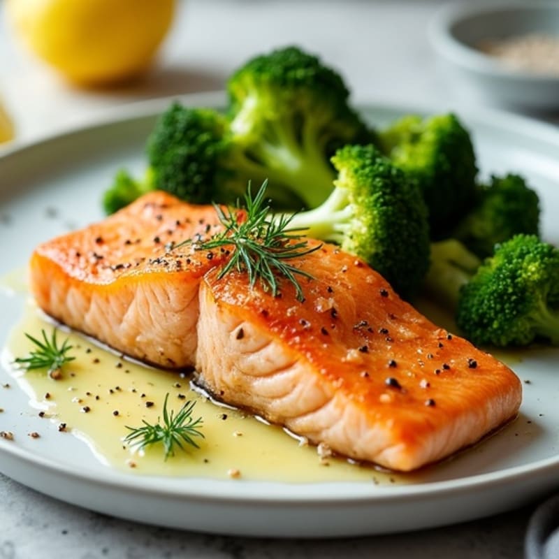 Crispy Skin Salmon with Roasted Broccoli and Lemon-Herb Dressing
