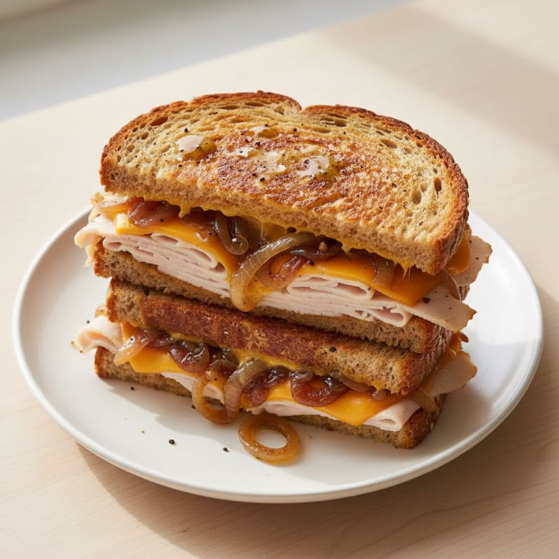 Triple-Decker Grilled Cheese with Caramelized Onions