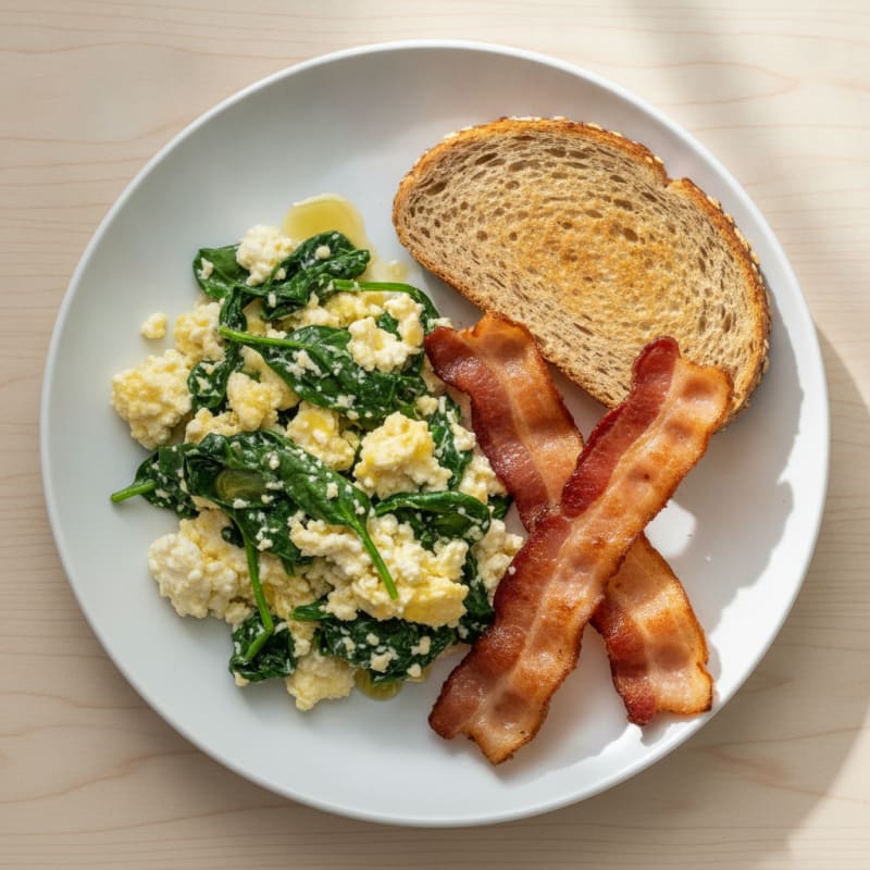 Cottage Cheese Scramble with Spinach and Turkey Bacon
