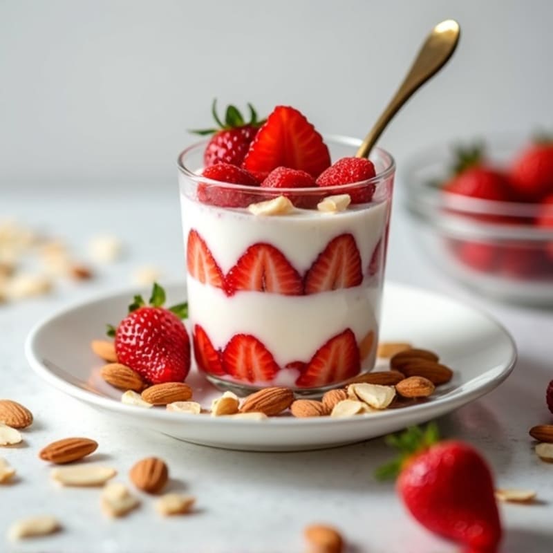 Greek Yogurt Protein Parfait with Fresh Strawberries and Almonds