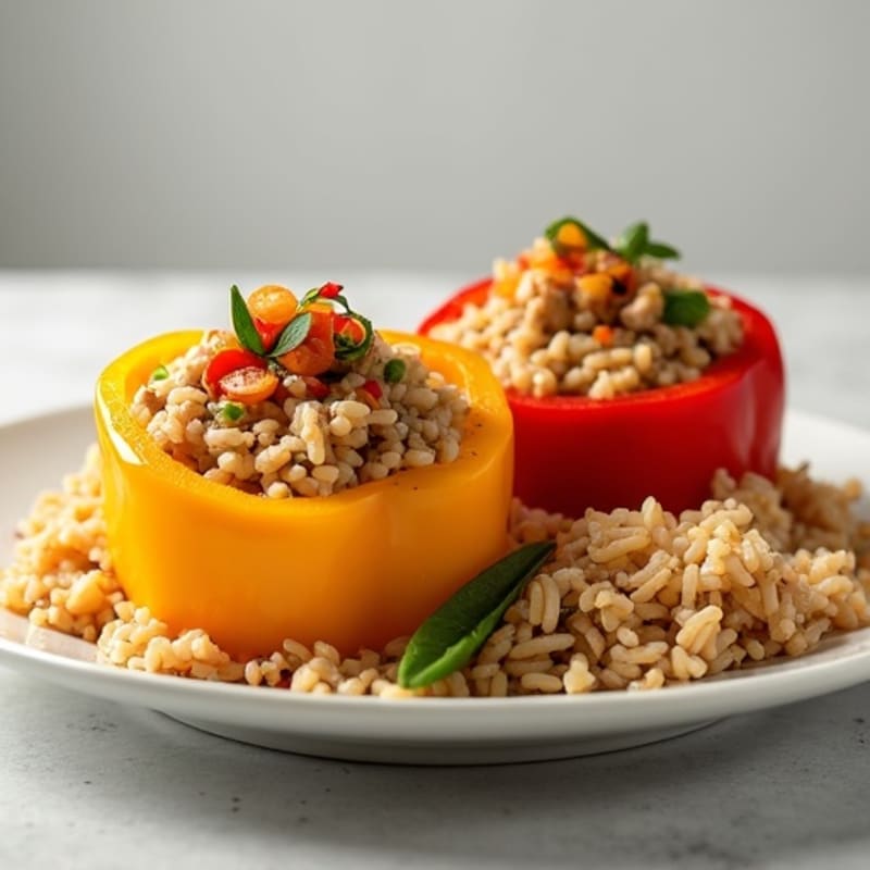 Savory Lean Ground Turkey Stuffed Sweet Peppers with Brown Rice