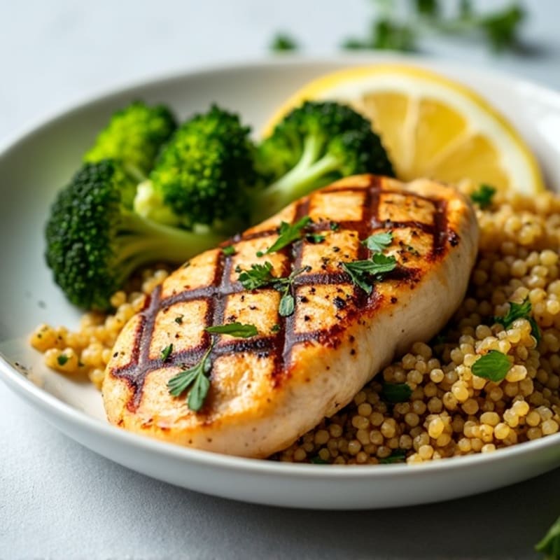 Grilled Chicken Breast with Roasted Broccoli and Quinoa