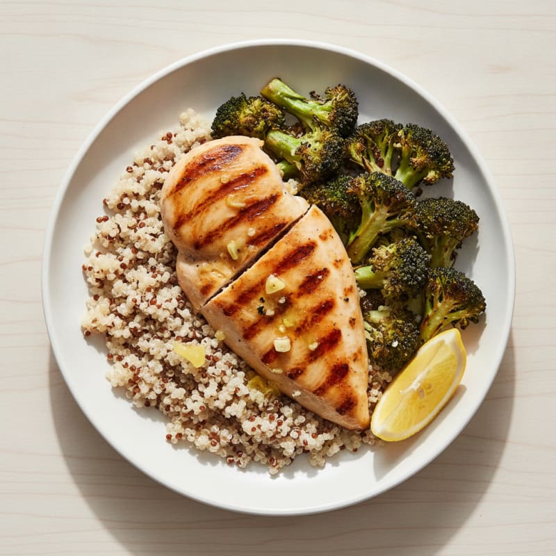 Grilled Chicken Breast with Quinoa and Roasted Broccoli