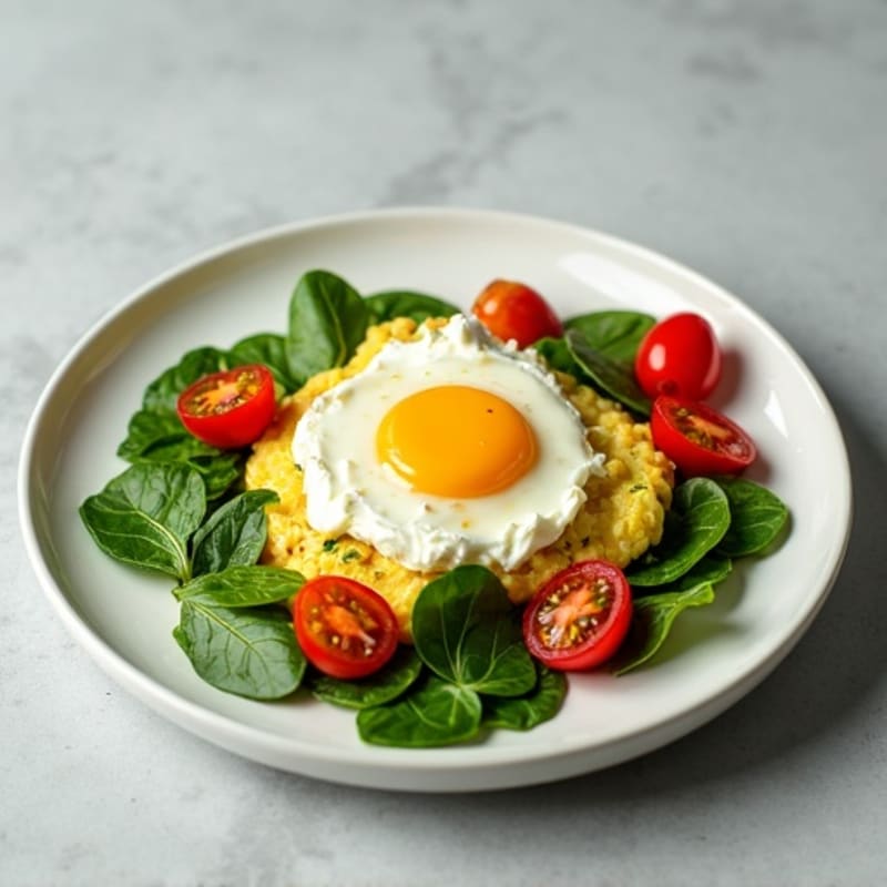 Egg White and Spinach Scramble with Cottage Cheese and Cherry Tomatoes