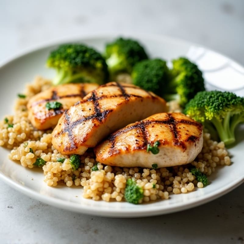 Grilled Chicken Breast with Quinoa and Roasted Broccoli