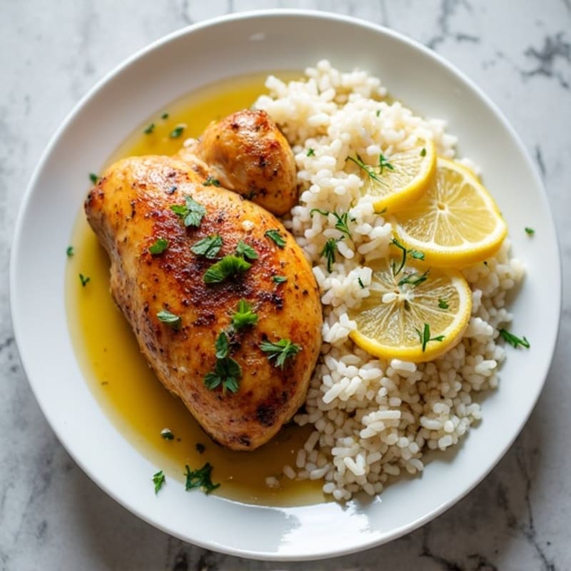 Lemon Herb Roasted Chicken with Fluffy Rice Pilaf
