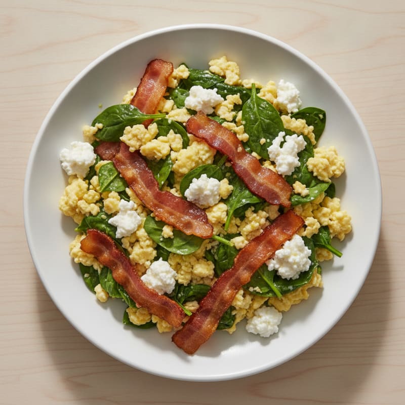 Cottage Cheese Scramble with Spinach and Turkey Bacon