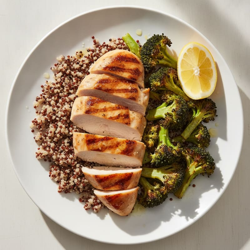 Grilled Chicken Breast with Roasted Broccoli and Quinoa