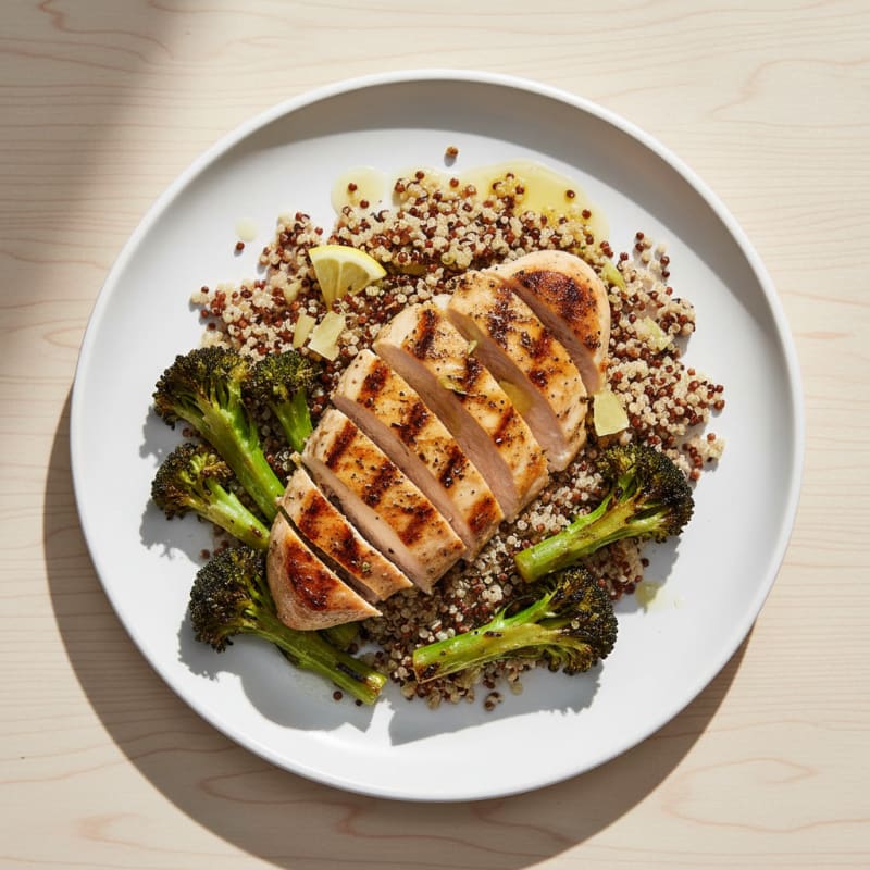 Grilled Chicken Breast with Quinoa and Roasted Broccoli