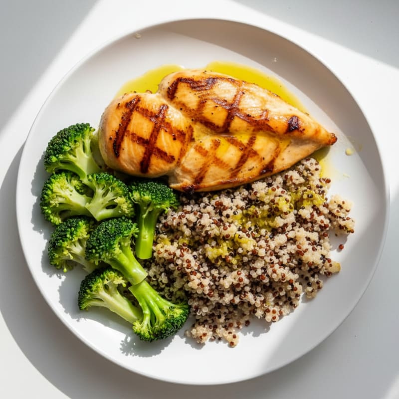 Grilled Chicken Breast with Quinoa and Steamed Broccoli