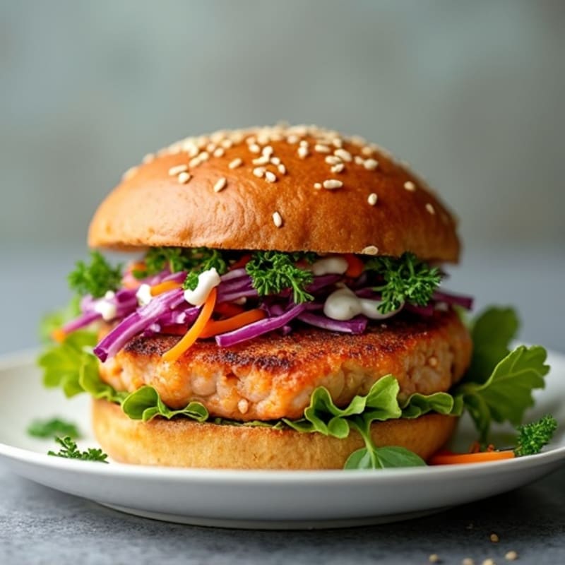 Crispy Pan-Seared Salmon Burger with Fresh Herb Slaw