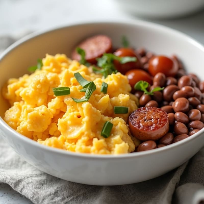 Scrambled Eggs with Turkey Sausage and Cheddar Bowl