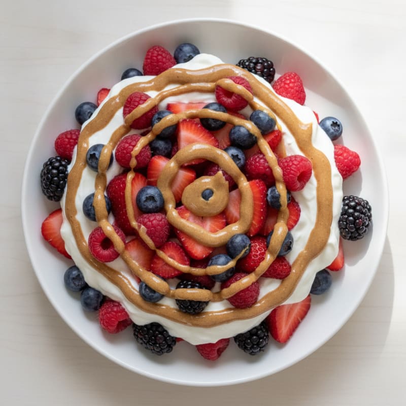 Greek Yogurt Protein Parfait with Mixed Berries and Almond Butter