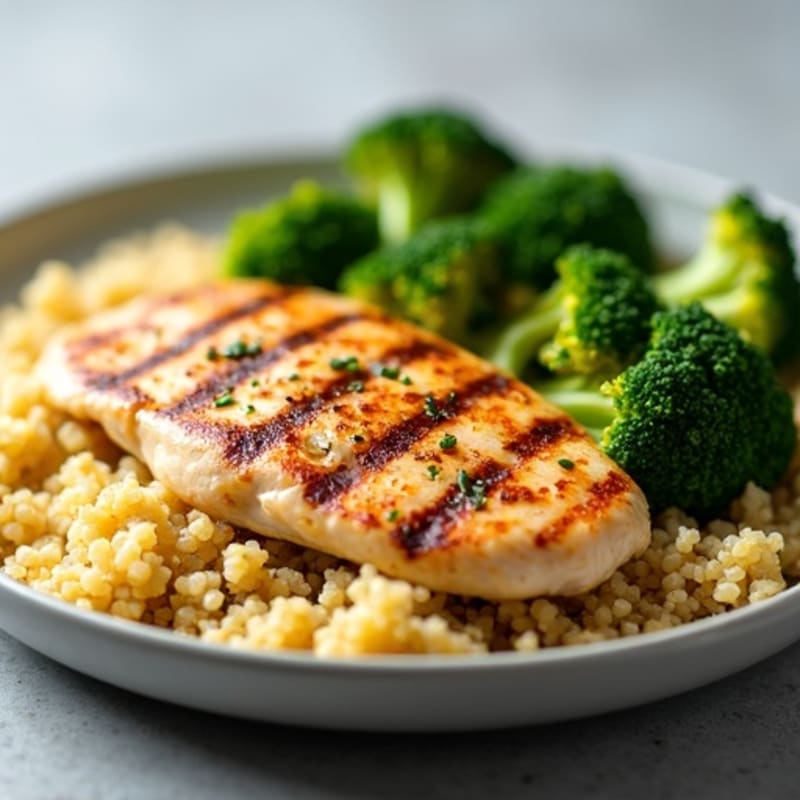 Grilled Chicken Breast with Quinoa and Roasted Broccoli