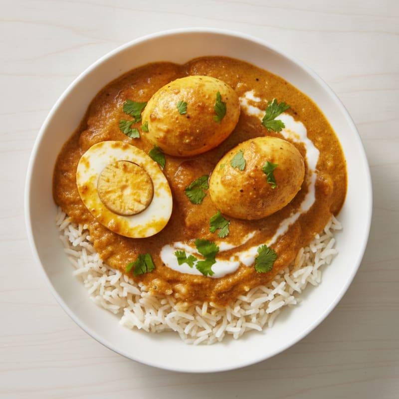 Coconut Milk Egg Curry with Sona Masoori Rice