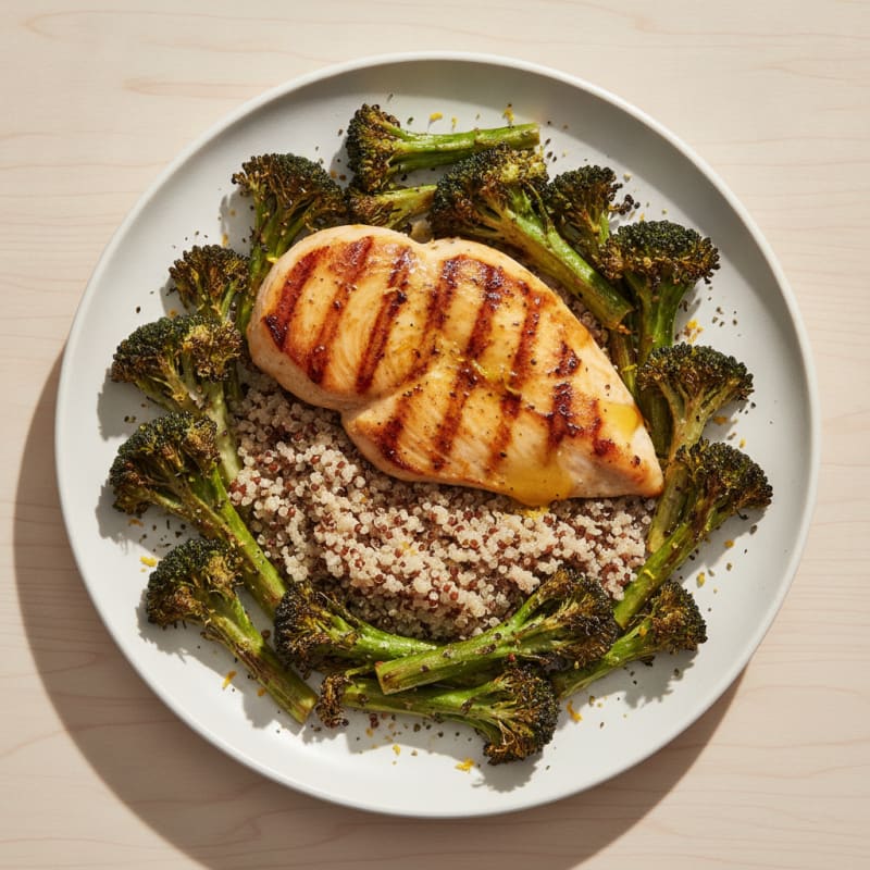 Grilled Chicken Breast with Quinoa and Roasted Broccoli